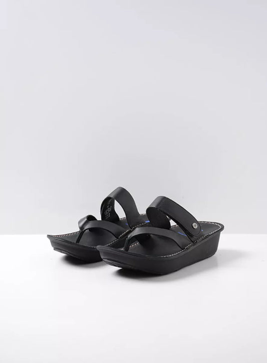 Wolky Tahiti Thong Sandal Black Leather