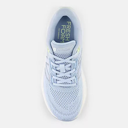 Women's New Balance W860V14 Light Chrome Blue with Limelight and Bleached Lime Glo