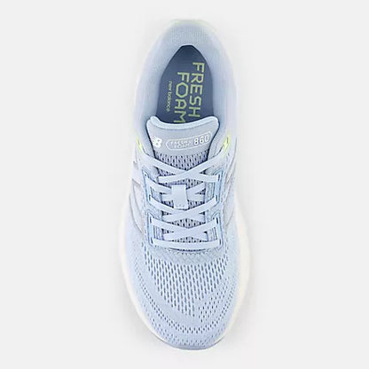 Women's New Balance W860V14 Light Chrome Blue with Limelight and Bleached Lime Glo
