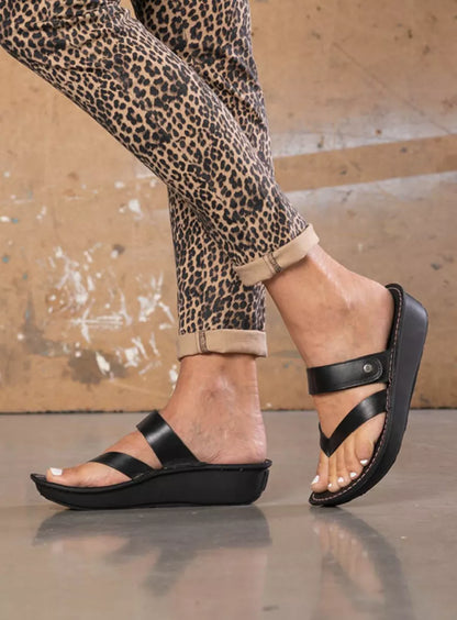 Wolky Tahiti Thong Sandal Black Leather