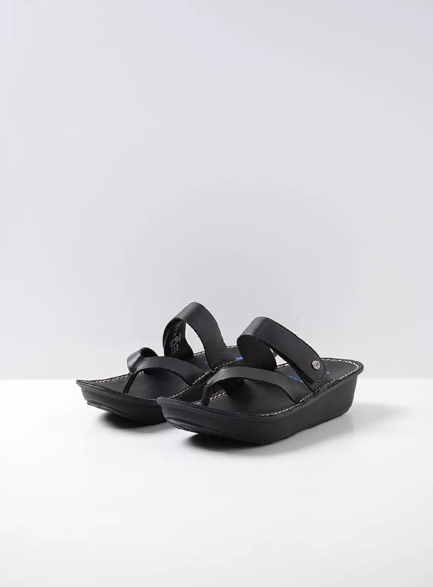 Wolky Tahiti Thong Sandal Black Leather