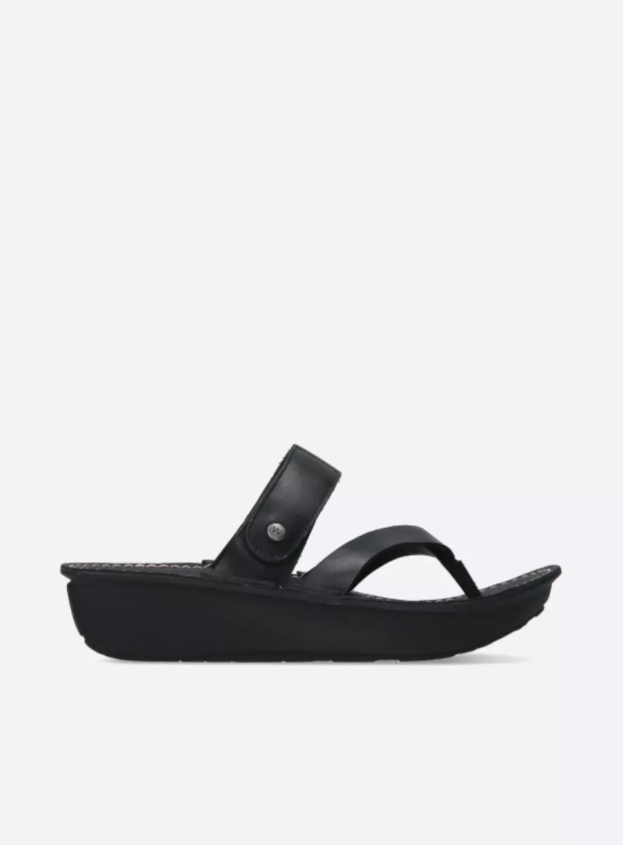 Wolky Tahiti Thong Sandal Black Leather