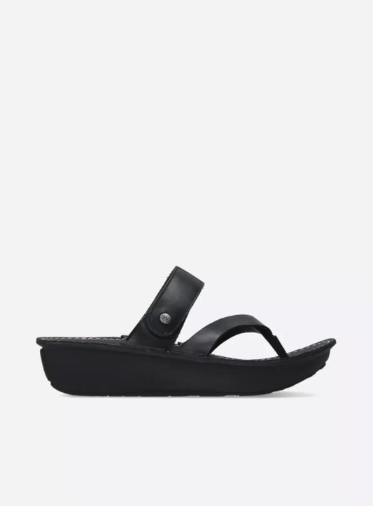 Wolky Tahiti Thong Sandal Black Leather